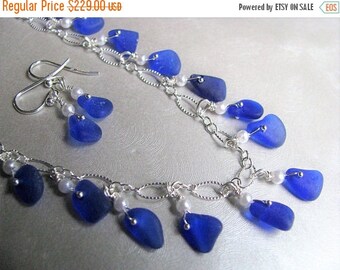 SEA GLASS SALE Very Rare Sea Glass Necklace - Cobalt Blue Necklace - Sea Glass Jewelry - Ocean Jewelry Sea Glass Gift Set - Jewelry Set