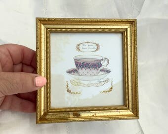 Gold Framed Picture teacup print of antique tea cup te pora bien dormir