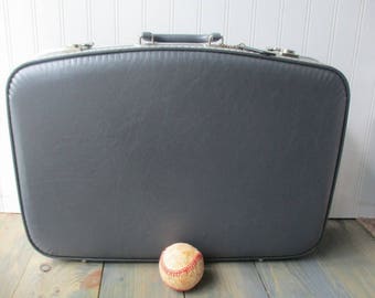 Vintage suitcase luggage travel gray grey hard side 20" stackable stacking storage craft tote