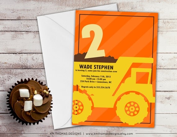 Dump Truck Birthday Invitation - Boy Birthday Invitation - Construction Invitation - Work Truck Party Theme - Orange - Printable - BD103 Il_570xn