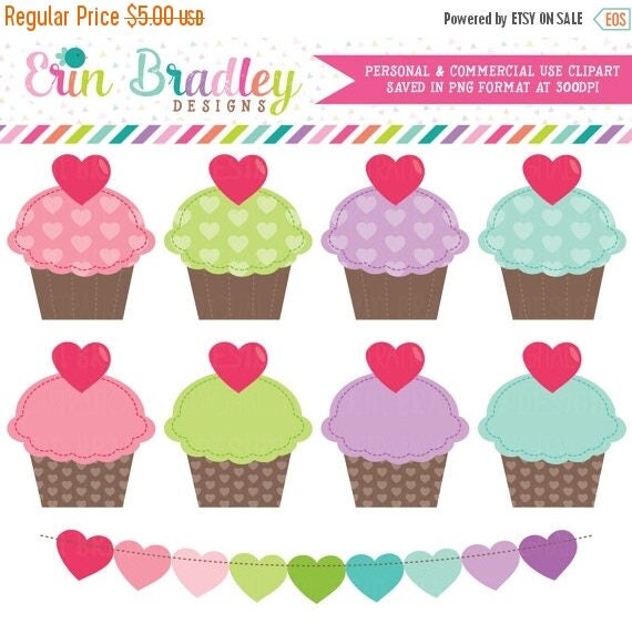 80% OFF SALE Valentines Day Cupcakes Clip Art Commercial Use Holiday Clipart Graphics Instant Download Il_570xn
