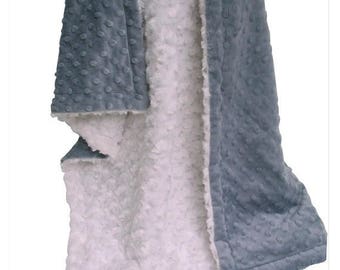 SALE Ivory and Charcoal Gray Minky Baby Blanket, Cream and Charcoal Gray Minky Baby Blanket, Gray Minky Blanket Can Be Personalized