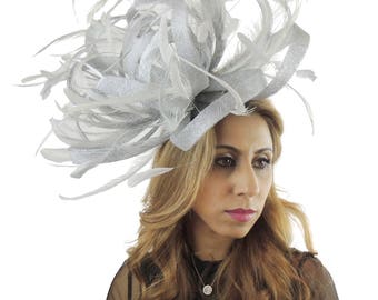 Large Silver Fascinator Kentucky Derby or Wedding Hat **SAMPLE SALE