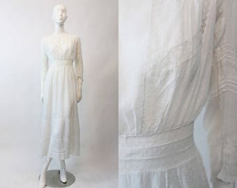 Edwardian Swiss Dot Dress XS / 1910s Antique Lace Gown / Swiss Miss Dress