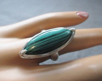 Malachite Marquise Ring Size 6.25 Sterling Silver