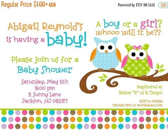 SALE Owl Baby Shower Invitations Il_570xn