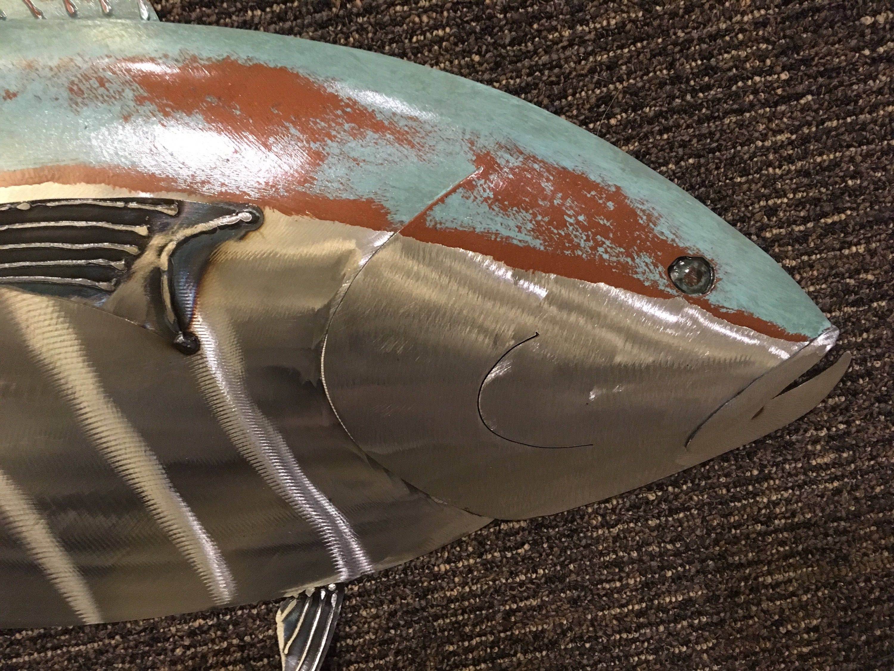 Blue Fin Tuna Fish Metal Sculpture 36in long Tropical Beach Coastal