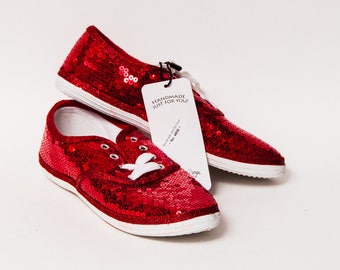 Ready 2 Ship - Size 10 WMNS Red Sequin Canvas Sneakers Shoes