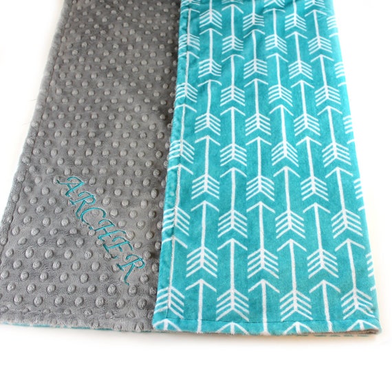 Personalized Baby Blanket Boy Girl - Minky Baby Blanket Boy, Teal Gray Arrow Blanket / Receiving Blanket / Baby shower gift / Name Blanket