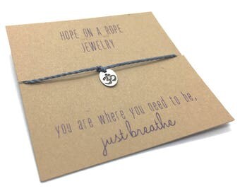 Om Bracelet - Sterling Silver Om Bracelet - Breathe Bracelet - Breathe Charm Bracelet - Cord Bracelet - Yoga Charm Bracelet