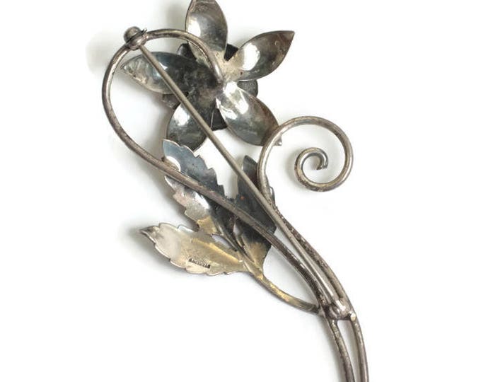 Sterling Silver Retro Flower Brooch 1940s Gift Idea