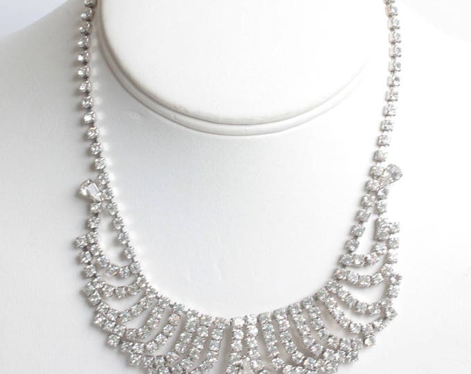 Crystal Rhinestone Princess Wedding Necklace Choker Vintage Draped Curved