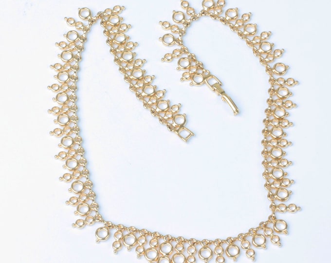 Gold Tone Circle Dangles Choker Necklace Vintage
