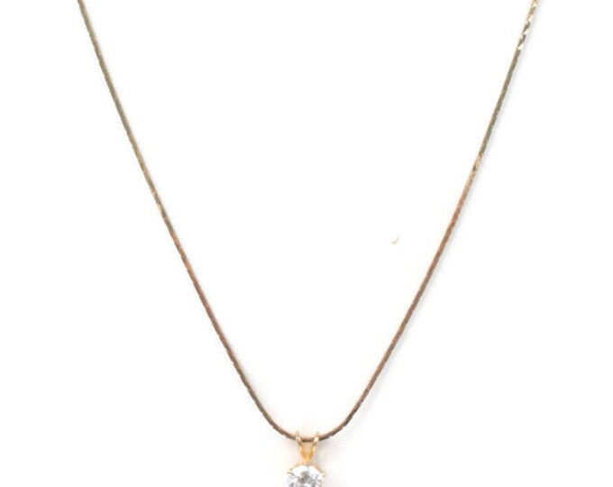 Clear Crystal Pendant Necklace Gold Tone 18 Inch Chain Vintage