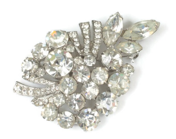 Weiss Signed Rhinestone Brooch Clear Marquise Chatons Wedding Bridal Vintage