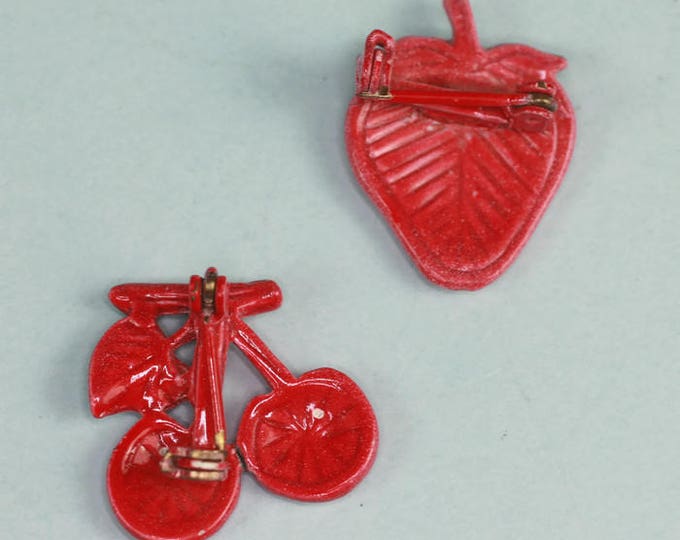 Enameled Red Cherry and Strawberry Scatter Pins Vintage