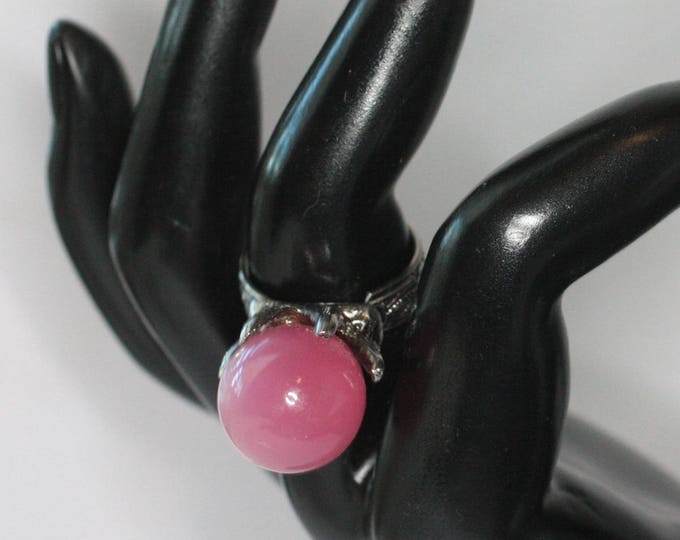 Pastel Pink Moonglow Ring Adjustable Silver Tone Band Vintage