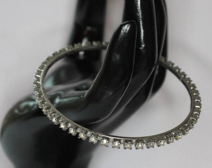 Clear Rhinestone Bangle Bracelet Stacking Skinny Thin Prong Set Stones Vintage