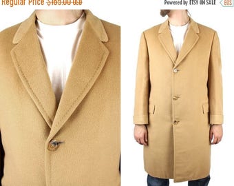 ON SALE Vintage Top Coat 40R Roos Atkins 100% Cashmere Tan Overcoat Long Trench Jacket Free Us Shipping