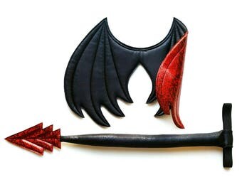 Black and Red Dragon Wings and Tail set, dragon costume, Halloween costume, costume wings, cosplay, photography prop