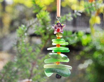 Genuine Sea Glass Delightful Tree Ornament Holiday Package Decor Stocking Stuffer Odd Green Mix and Purple Star Free Shipping Christmas Tree