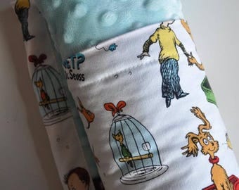 Baby Blanket, X LARGE, Snuggle Size, Dr. Seuss and Aqua Minky What Pet Should I Get?