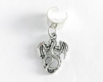 Dragon Ear Cuff / Boho Festival Style Lover Gift No Piercing Silver Bohemian Summer Dangly Charm Wrap Gypsy Wear Renaissance Faire Costume