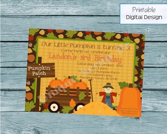 Items similar to Pumpkin Patch Birthday Party Invitation Style DI2156 ...