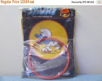 CLEARANCE Smurfs Embroidery Kit - Peyo Made in USA Rollerskating Crewel Retro Vintage Kit