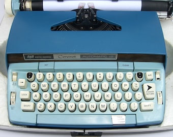 Vintage Smith Corona Portable Electric Typewriter, Coronet Automatic, Blue, Manual and Original Paperwork