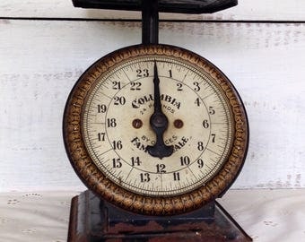Vintage Antique Black Columbia Family Scale Farmhouse Kitchen Scale with Bloomingdales Logo