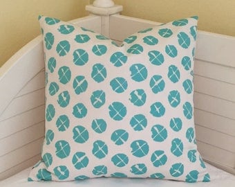Quadrille China Seas Obi Suncloth in Turquoise and White Indoor Outdoor Designer Pillow Cover