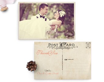 Rustic Vintage Wedding Thank You Card, 4x6, Wedding Thank You Card, the "Cynthia"
