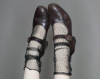 90s brown leather mary jane heels size 8.5