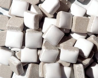 White Square Mosaic Tiles - 1 cm Ceramic - Half Pound in Bright White