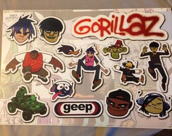 Gorillaz Promo Sticker Sheet - Debut Album Record Store Bag Stuffer - 2001 - ULTRA RARE // super fun!