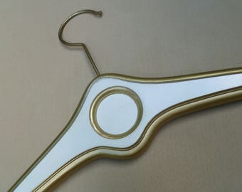 Wood Clothing Coat Hanger. Painted White Gold. Vintage 1960s. Wooden Hanger for Clothes, Bridal Wedding Gown Dress, Photo Prop. Mid Century.