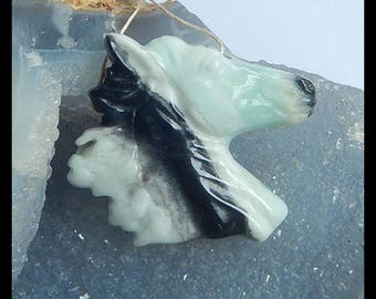 New, Hand Carved Amazonite Horse Head Necklace Pendant,44x40x8mm,22.1g