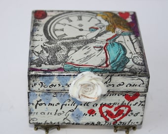 Alice In Wonderland Jewellery Box, Hand Painted Trinket Box, Keepsake Box