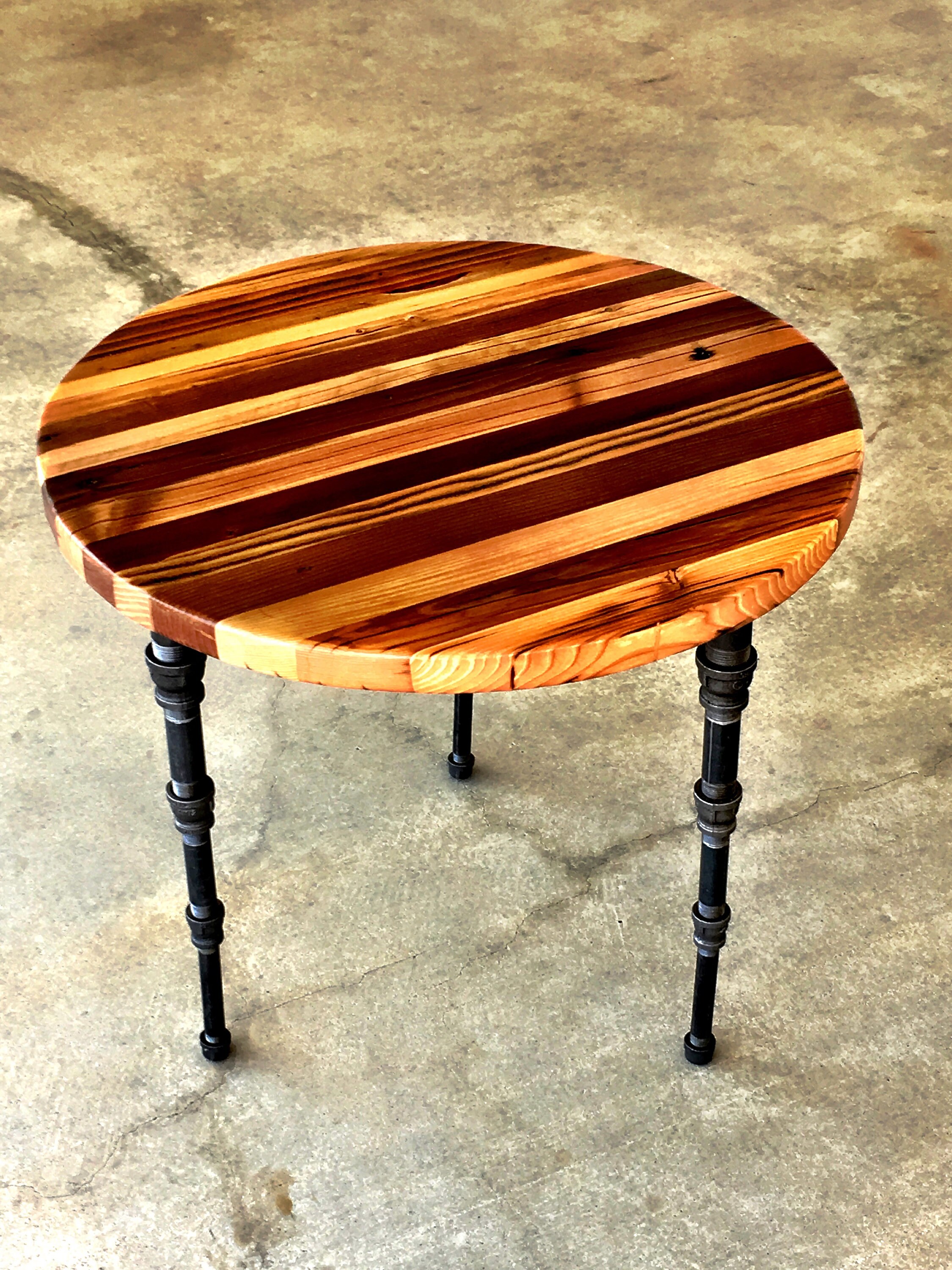 Round Industrial / Steampunk End Table Finished and