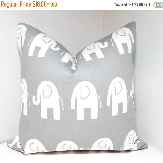 FALL SALE SALE Decorative Pillow Cover Grey & White Elephant