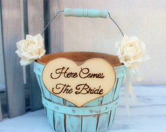 SALE Flower Girl Basket Paper Roses Rustic Shabby Chic Wedding (Your CHOICE of Color)