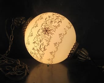 Vintage White and Gold Hanging Swag Lamp Light