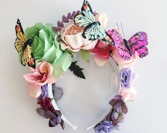 The Flight of the Butterfly Crown pastel cosplay costume flower crown