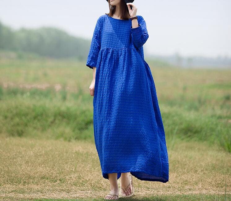 Royal blue loose long dress white long dresses