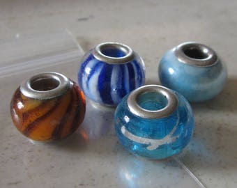 4 Large Hole Beads, assorted Styles