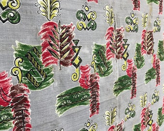 Midcentury Bark Cloth Floral Fabric