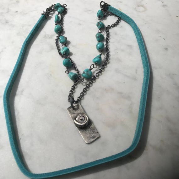 Blue Campitos Turquoise - Blue Leather - Oxidized Sterling Silver - Raw - Urban Cowgirl - Sundance Style Artisan Jewelry