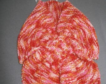 SCARF KNIT LEAF HANDMADE CHINEE RED ORANGE