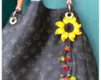 Bella's leather Sunflower keychain and / or purse charm